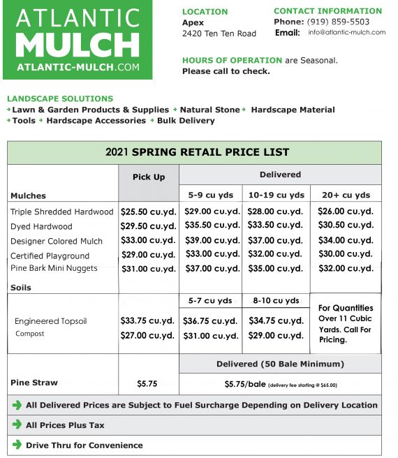 Retail Mulch and Soil Price List Atlantic Mulch